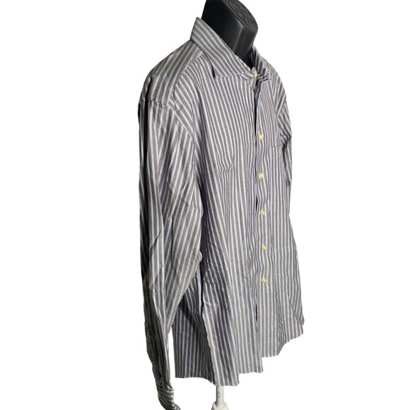 Egara Non Iron Modern Fit Button Up Shirt XL Brown Blue Stripes Long Sleeves - Picture 5 of 6